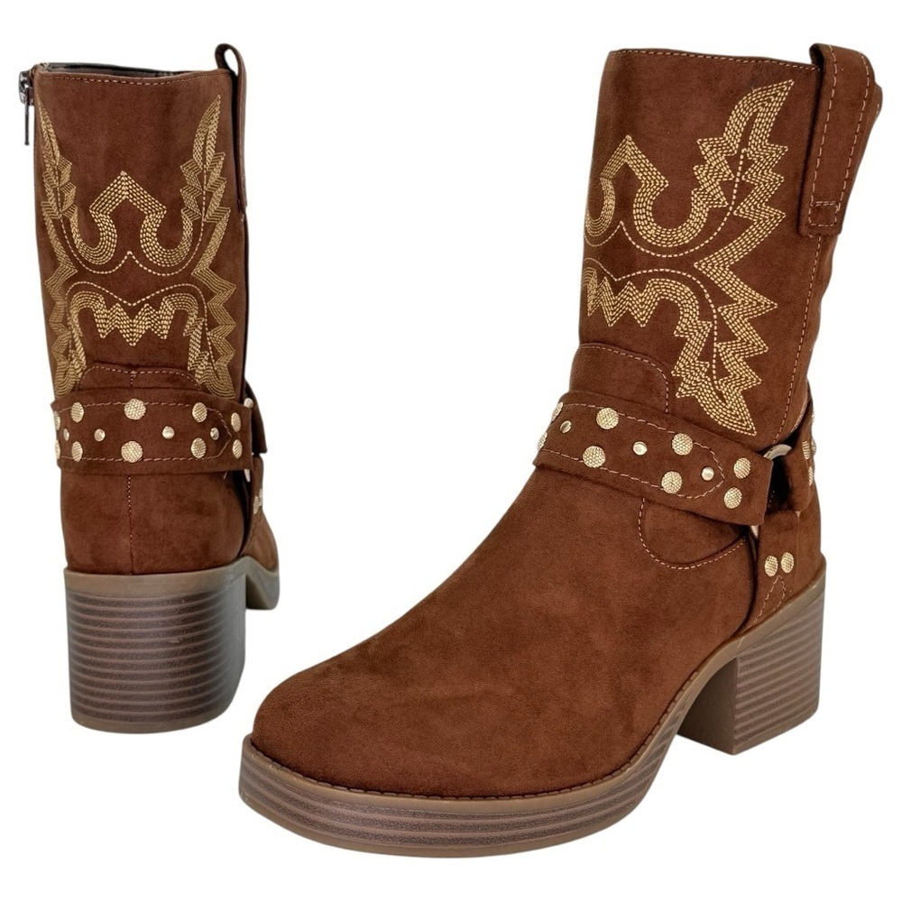 Sun + Stone Norahh Brown Microsuede Embroidered Womens Ankle Boots Size 8M - Picture 11 of 15